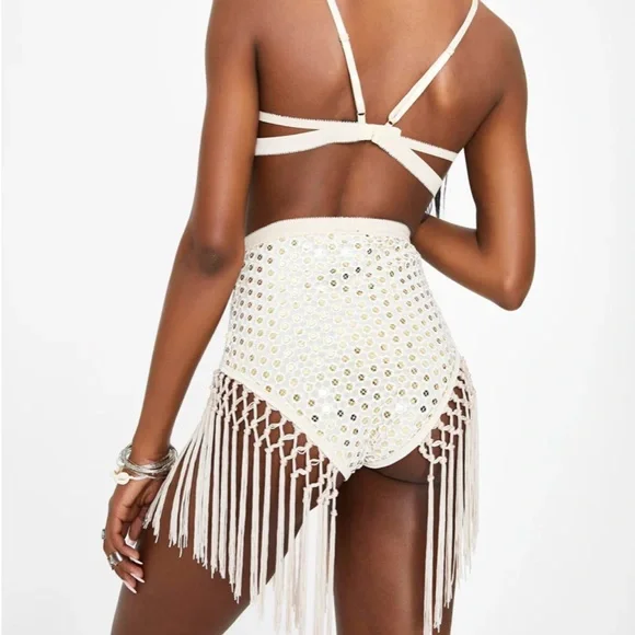 Cream Crochet Coverup with Bohemian Tassels - Picture 3 of 4